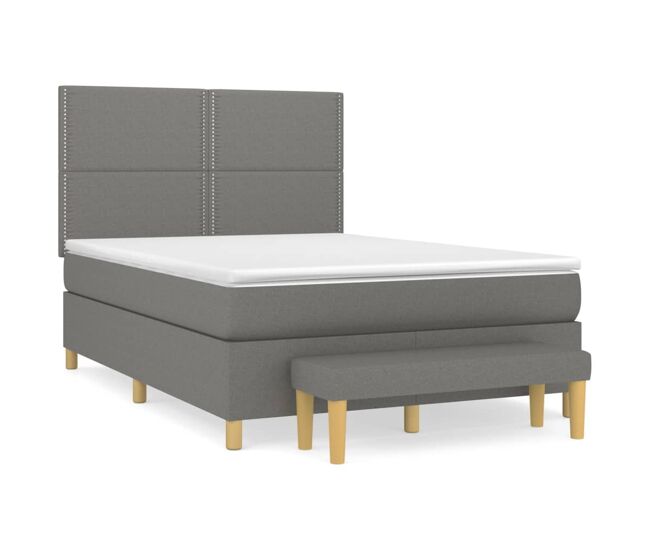 Cama box spring con colchón tela gris oscuro 140x190 cm liso con clavos