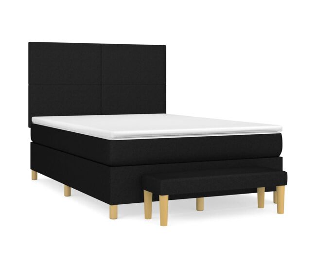 Cama box spring con colchón tela negro 140x190 cm diseño plano