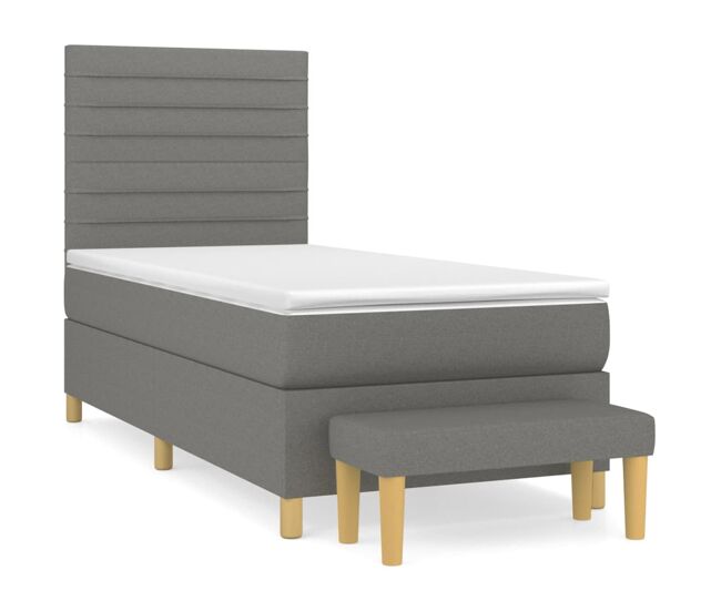 Cama box spring con colchón tela gris oscuro 100x200 cm rayas horizontales