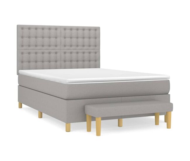 Cama box spring con colchón tela gris claro 140x200 cm botones