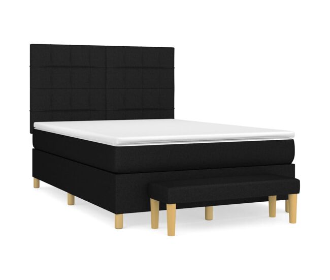 Cama box spring con colchón tela negro 140x190 cm bloques con cuadros
