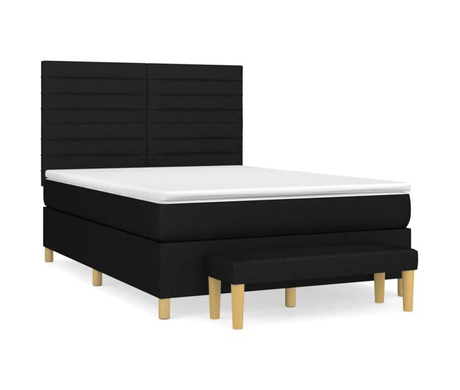Cama box spring con colchón tela negro 140x190 cm rayas horizontales