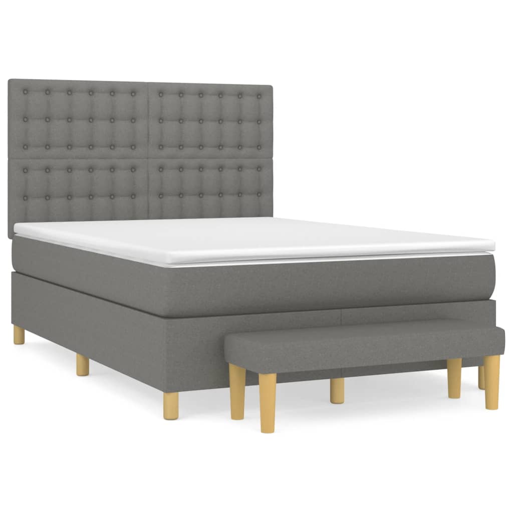 Cama box spring con colchón tela gris oscuro 140x190 cm botones