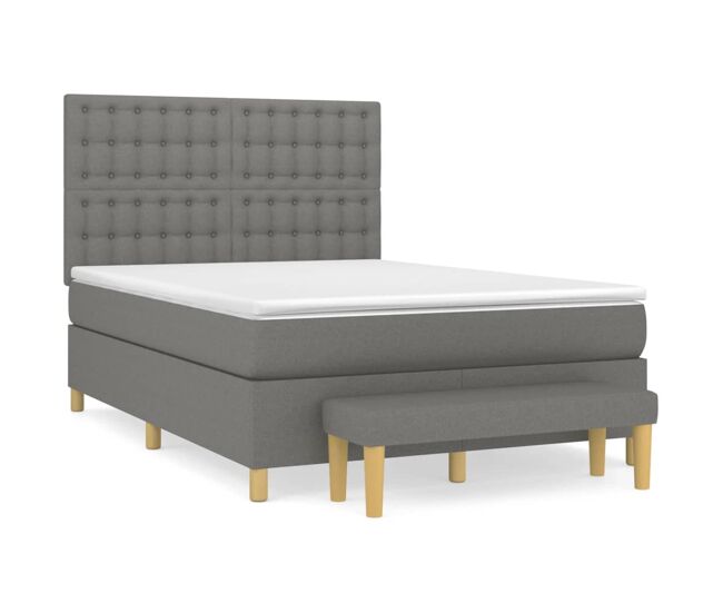 Cama box spring con colchón tela gris oscuro 140x190 cm botones