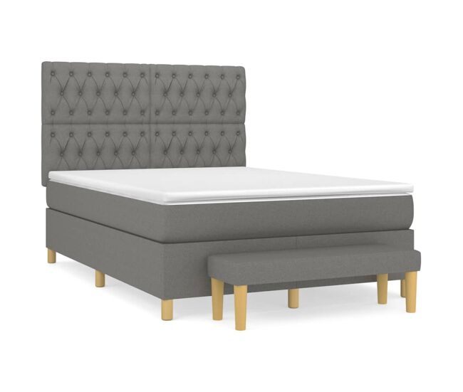 Cama box spring con colchón tela gris oscuro 140x190 cm diseño de botones