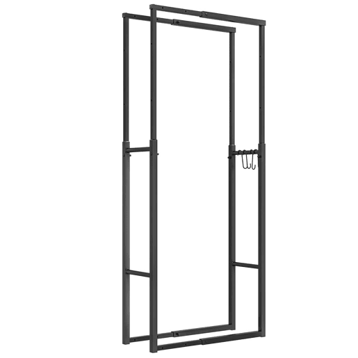 Outsunny Suporte para Lenha Extensível Suporte para Lenha Metálico com 4 Ganchos Carga Máxima 100 kg para Interior e Exterior 40-65x25x100-150 cm Preto