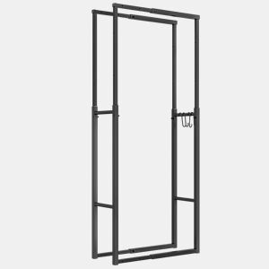 Outsunny Suporte para Lenha Extensível Suporte para Lenha Metálico com 4 Ganchos Carga Máxima 100 kg para Interior e Exterior 40-65x25x100-150 cm Preto