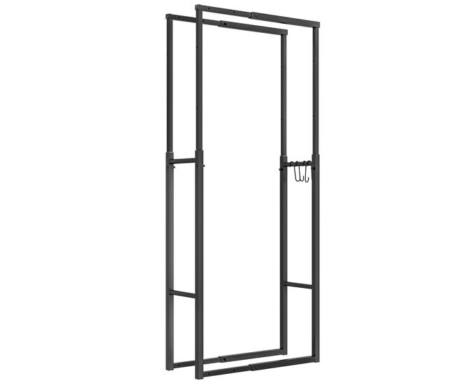 Outsunny soporte para leña extensible estante de leña metálico leñero con 4 ganchos para interior y exterior 40-65x25x100-150 cm carga 100 kg negro