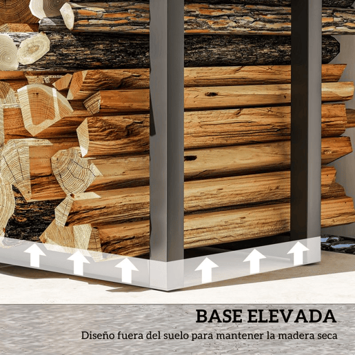 Outsunny Suporte para Lenha Extensível Suporte para Lenha Metálico com 4 Ganchos Carga Máxima 100 kg para Interior e Exterior 40-65x25x100-150 cm Preto