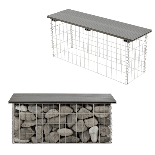 Banco de jardim gabião Friesland WPC 100 x 30 x 30 x 45 cm preto pro.tec