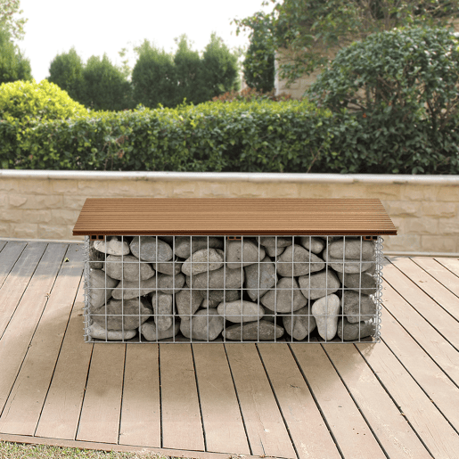 Banco de jardim gabião Friesland WPC 90 x 25 x 40 cm castanho claro (Teca) pro.tec