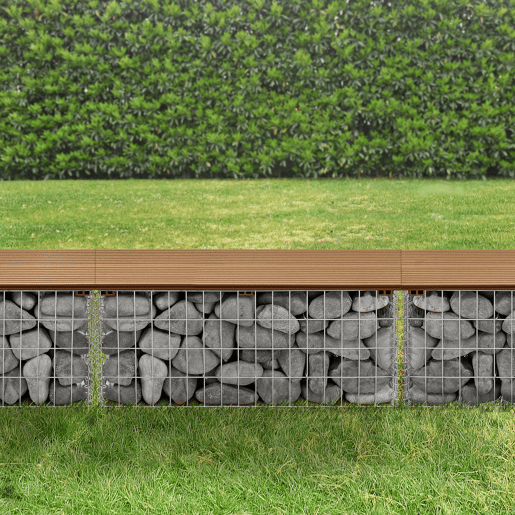Banco de jardim gabião Friesland WPC 90 x 25 x 40 cm castanho claro (Teca) pro.tec