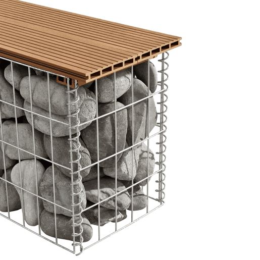 Banco de jardim gabião Friesland WPC 90 x 25 x 40 cm castanho claro (Teca) pro.tec