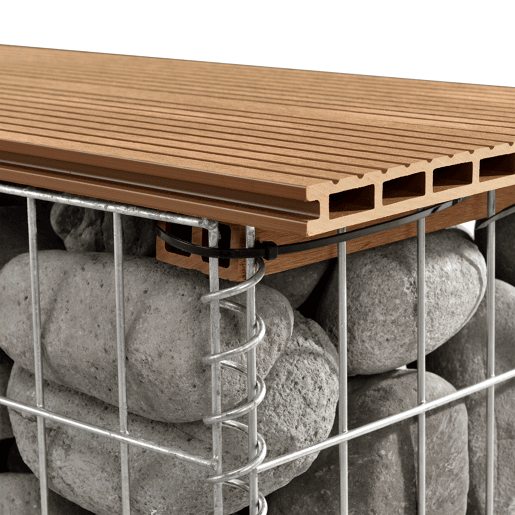 Banco de jardim gabião Friesland WPC 90 x 25 x 40 cm castanho claro (Teca) pro.tec
