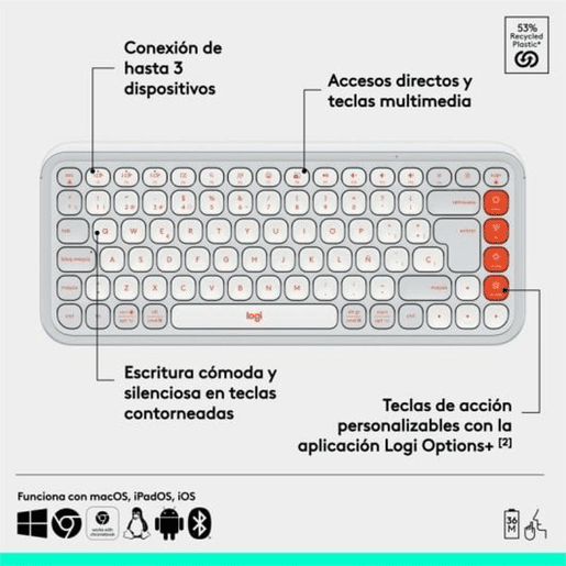 Teclado Logitech Pop Icon Branco Qwerty espanhol QWERTY Teclado Logitech Pop Icon Branco Qwerty espanhol QWERTY