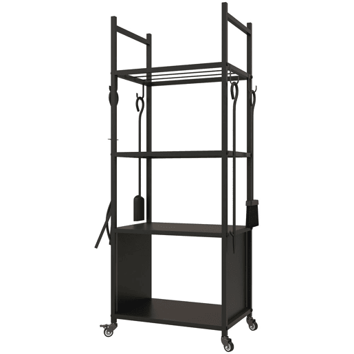 Outsunny Suporte para Lenha com Rodas Suporte para Lenha de 4 Níveis Estante para Lenha com Pá Escova Atiçador e Tenaz para Interior e Exterior 45x30x118 cm Preto Outsunny Suporte para Lenha com Rodas Suporte para Lenha de 4 Níveis Estante para Lenha com Pá Escova Atiçador e Tenaz para Interior e Exterior 45x30x118 cm Preto