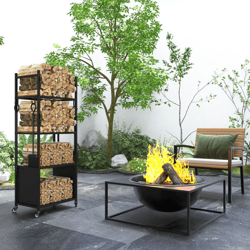 Outsunny Suporte para Lenha com Rodas Suporte para Lenha de 4 Níveis Estante para Lenha com Pá Escova Atiçador e Tenaz para Interior e Exterior 45x30x118 cm Preto Outsunny Suporte para Lenha com Rodas Suporte para Lenha de 4 Níveis Estante para Lenha com Pá Escova Atiçador e Tenaz para Interior e Exterior 45x30x118 cm Preto