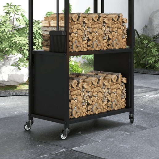 Outsunny Suporte para Lenha com Rodas Suporte para Lenha de 4 Níveis Estante para Lenha com Pá Escova Atiçador e Tenaz para Interior e Exterior 45x30x118 cm Preto Outsunny Suporte para Lenha com Rodas Suporte para Lenha de 4 Níveis Estante para Lenha com Pá Escova Atiçador e Tenaz para Interior e Exterior 45x30x118 cm Preto