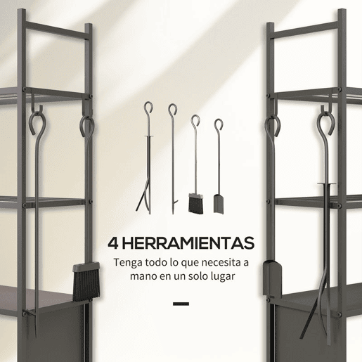 Outsunny Suporte para Lenha com Rodas Suporte para Lenha de 4 Níveis Estante para Lenha com Pá Escova Atiçador e Tenaz para Interior e Exterior 45x30x118 cm Preto Outsunny Suporte para Lenha com Rodas Suporte para Lenha de 4 Níveis Estante para Lenha com Pá Escova Atiçador e Tenaz para Interior e Exterior 45x30x118 cm Preto