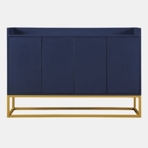 Aparador com 4 portas sem puxador - estilo contemporâneo - madeira + metal - azul