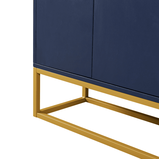 Aparador com 4 portas sem puxador - estilo contemporâneo - madeira + metal - azul