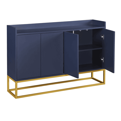 Aparador com 4 portas sem puxador - estilo contemporâneo - madeira + metal - azul