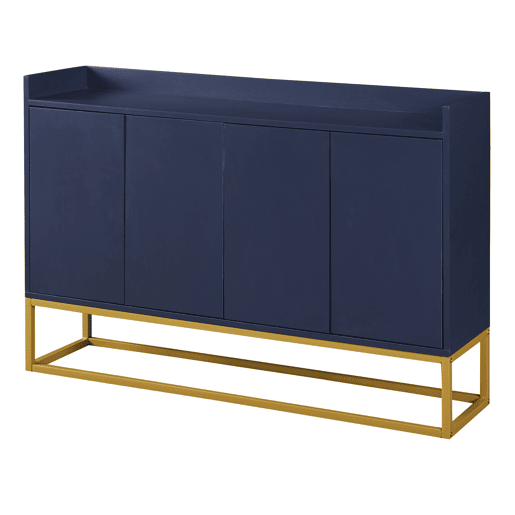 Aparador com 4 portas sem puxador - estilo contemporâneo - madeira + metal - azul