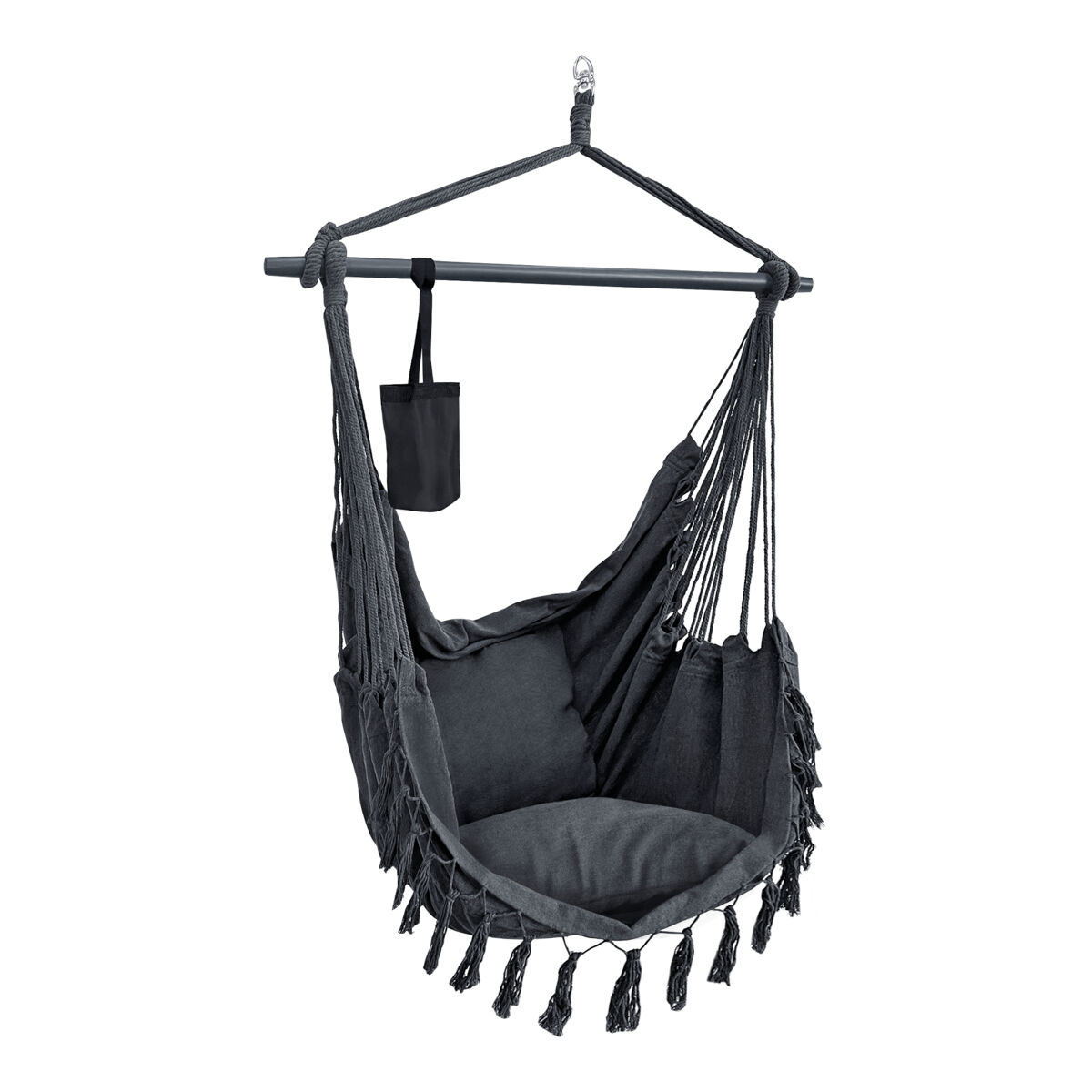 Silla colgante aranga con cuerdas y 2 cojines 150 x 120 x 170 cm gris oscuro [en.casa]