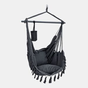Cadeira suspensa Aranga com cordas e 2 almofadas 150 x 120 x 170 cm cinzento escuro en.casa