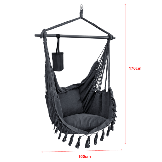 Cadeira suspensa Aranga com cordas e 2 almofadas 150 x 120 x 170 cm cinzento escuro en.casa