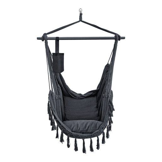 Cadeira suspensa Aranga com cordas e 2 almofadas 150 x 120 x 170 cm cinzento escuro en.casa
