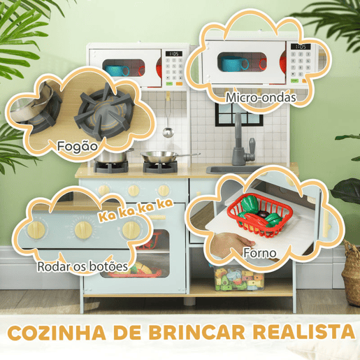 AIYAPLAY Cozinha de Madeira para Crianças acima de 3 Anos Cozinha de Brincar Infantil com Som Fogão Lavatório Micro-Ondas e Acessórios Azul AIYAPLAY Cozinha de Madeira para Crianças acima de 3 Anos Cozinha de Brincar Infantil com Som Fogão Lavatório Micro-Ondas e Acessórios Azul