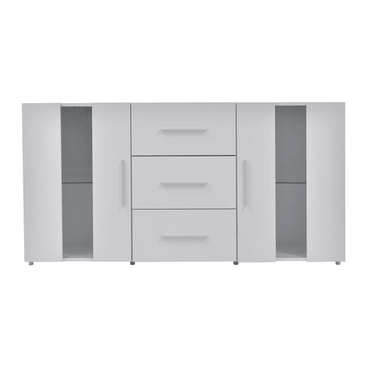 Aparador baixo com LED - 2 portas e 3 gavetas - prateleiras reguláveis - Branco