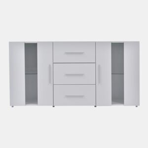 Aparador baixo com LED - 2 portas e 3 gavetas - prateleiras reguláveis - Branco