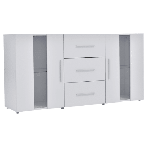 Aparador baixo com LED - 2 portas e 3 gavetas - prateleiras reguláveis - Branco