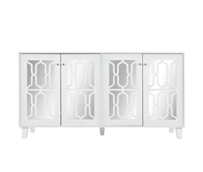 Aparador - 4 puertas y estantes regulables - tirador de cristal - blanco