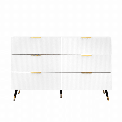 Aparador, cómoda moderna - 6 gavetas - aglomerado de partículas - Branco
