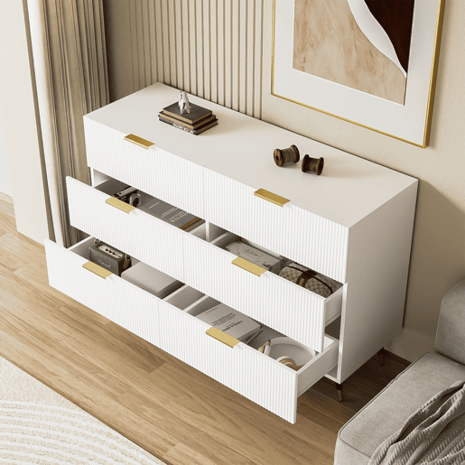 Aparador, cómoda moderna - 6 gavetas - aglomerado de partículas - Branco