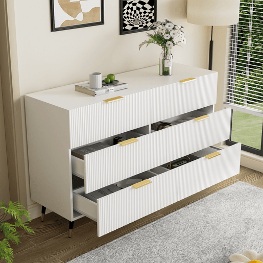 Aparador, cómoda moderna - 6 gavetas - aglomerado de partículas - Branco