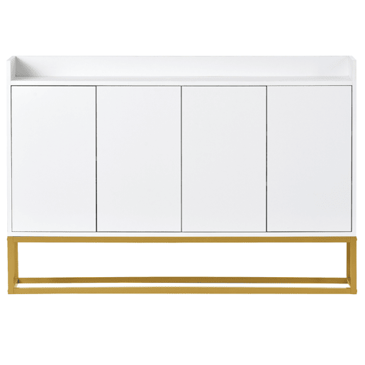 Aparador com 4 portas sem puxadores - estilo contemporâneo - madeira + metal - branco