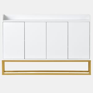Aparador com 4 portas sem puxadores - estilo contemporâneo - madeira + metal - branco