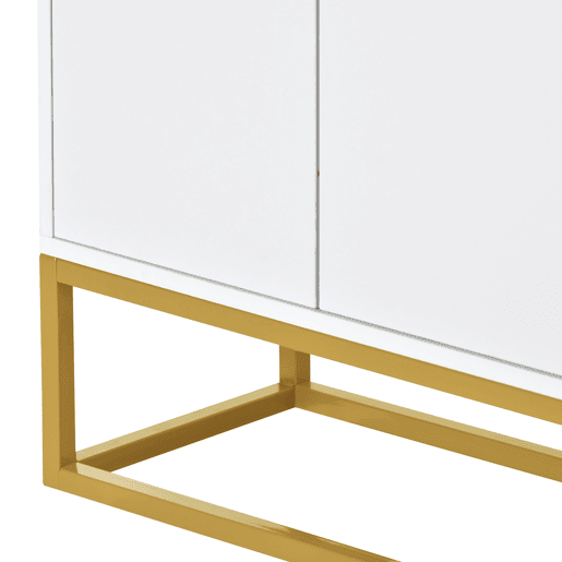 Aparador com 4 portas sem puxadores - estilo contemporâneo - madeira + metal - branco