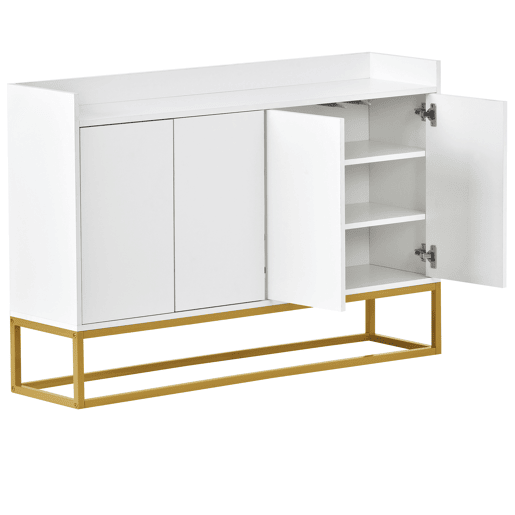 Aparador com 4 portas sem puxadores - estilo contemporâneo - madeira + metal - branco