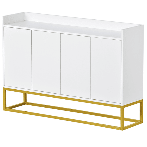 Aparador com 4 portas sem puxadores - estilo contemporâneo - madeira + metal - branco