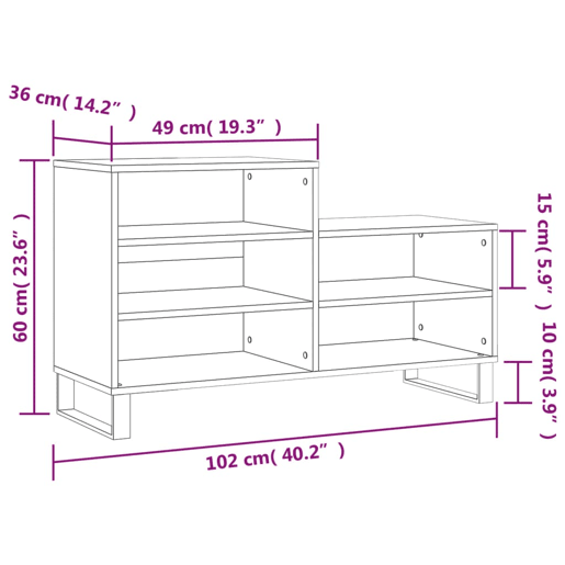 vidaXL Sapateira 102x36x60 cm derivados de madeira branco brilhante
