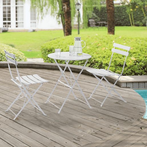Conjunto Bistro Caprile 3 peças Dobrável 71 x 60 cm - Branco en.casa