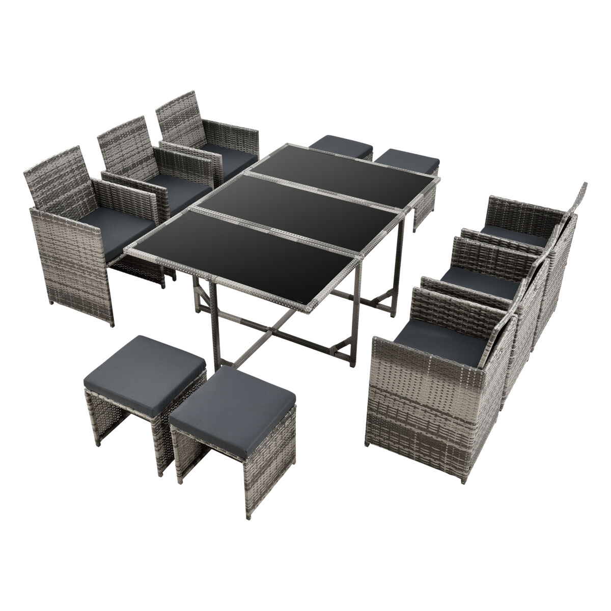 Set de muebles de jardín laredo con cojines 11-piezas polyrattan gris meler [en.casa]