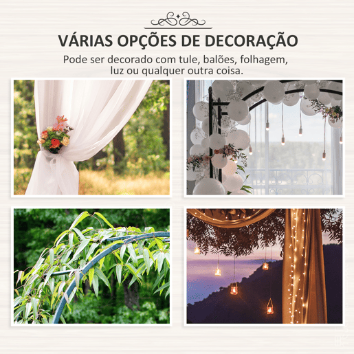 Outsunny Arco de Jardim de Metal Arco Decorativo com Desenho de Treliça para Plantas Trepadeiras para Decoração Pátio Terraço 114x30x230 cm Preto
