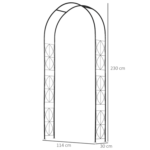 Outsunny Arco de Jardim de Metal Arco Decorativo com Desenho de Treliça para Plantas Trepadeiras para Decoração Pátio Terraço 114x30x230 cm Preto