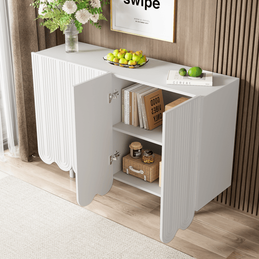 Aparador moderno - 4 portas em U com prateleiras - Branco